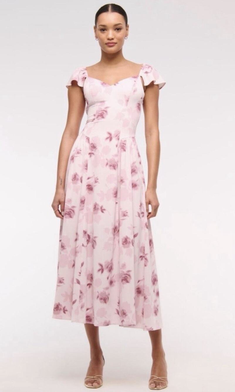 Abercrombie & Fitch Floral Ruffled maxi wedding guest Midi Dress medium tall NWT